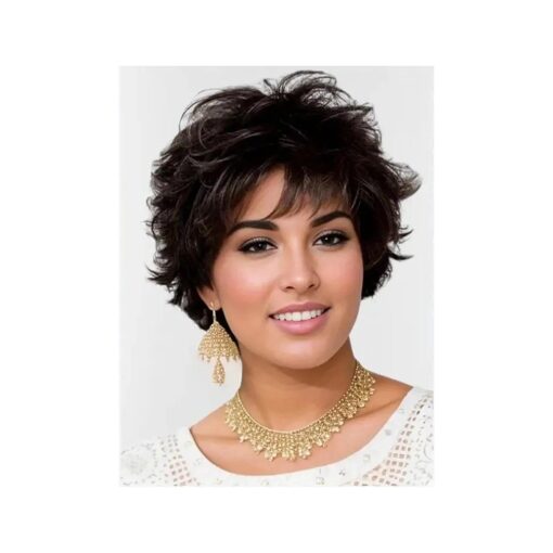 TISHINING Black Short Curly Wigs for Women Short Black Pixie Cut Wigs for White Women Shaggy Layered Synthetic Short Hair Wigs with Bangs Natural Wavy Hair Replacement Wigs for Daily Life