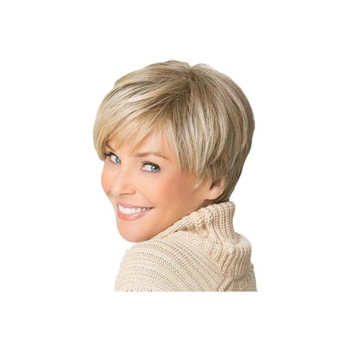 Short Blonde Wig with Bangs Pixie Cut Layered Wigs for Women Lady Synthetic Fiber Glueless Wigs Fluffy Natural Looking