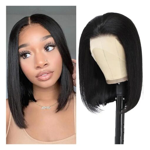 Bob Wig Human Hair 13x4 HD Lace Front Wig 150 Density Glueless Pre Plucked with Baby Hair Short Bob Wigs for Women ( 12 Inch, Natural Color )