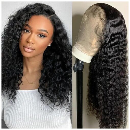 RENUS 16 Inch Short Bob Wigs 13x4 Deep Wave Bob Wig Human Hair 180 % Density Deep Curly 100 % Virgin Human Hair Pre Plucked Wet and Wavy Glueless Transparent Lace Frontal Wig for Women Natural Hairline