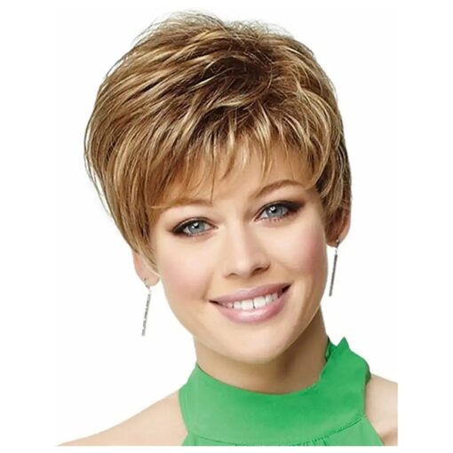 XIUFAXIRUSI XIUFAXIRUSI Short Layered Brown Wigs for Women Mixed Blonde Pixie Cut Wigs Natural Looking Synthetic Hair Replacement Wig