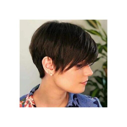 QUEENTAS Short Brown Pixie Cut Wig with Bangs Layered Straight Heat Resistant Synthetic Short Hair Hair Wigs for White and Black Women Daily Use ( Black Cherry )