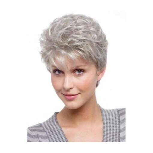 Short Grey Wig for Women Pixie Cut Gray Wigs Natural Curly With Bangs Synthetic Short Layered Wigs Daily Party Costume Halloween Hair Wigs