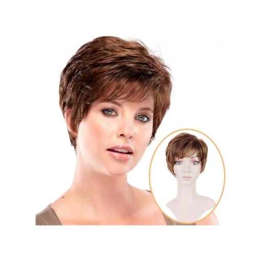 BECUS Short Dark Brown Curly Pixie Cut Hair Natural Heat Resistant Synthetic Wigs for Women with Wig Cap ( Unisex )