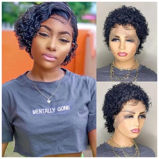 UCUVIC Pixie Cut Wig Short Curly Wigs for Black Women Human Hair,13x1 HD Lace Short Human Hair Wigs Pre Plucked for Black Women Glueless Hair Replacement Wigs 6 Inch