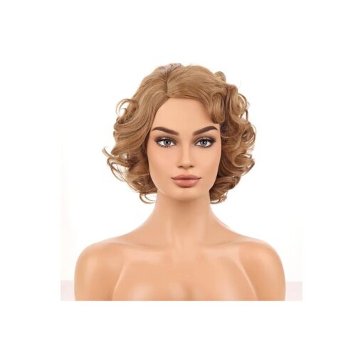 BERON Strawberry Blonde Wigs Women Girls Short Curly Bob Wig Side Part Synthetic Hair Wig Halloween Costume for Cosplay Party or Daily Used