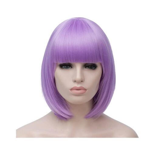 Short Light Purple Wigs for Women, 12" Lavender Purple Bob Hair Wig with Bangs, Natural Fashion Synthetic Full Wig, Cute Colored Wigs for Daily Party Cosplay Halloween BU027LP