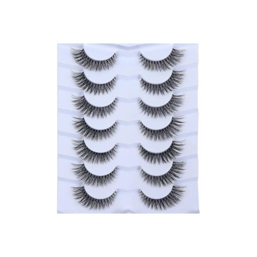 Short Eyelashes Natural Look 13mm Clear Band Cat Eye Eyelashes Fluffy 7 Pairs Dramatic False Lashes Wispy 3D Faux Mink Lashes CC74