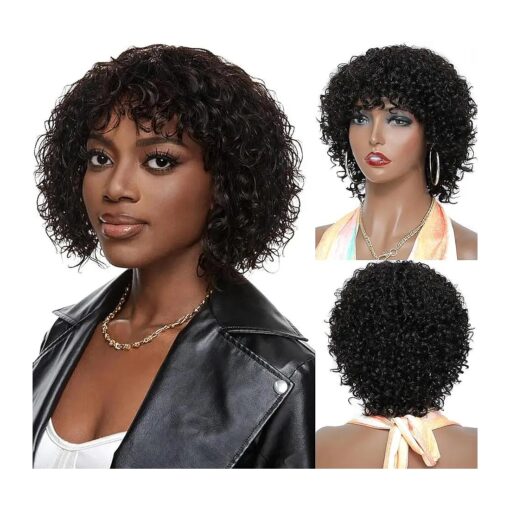 Short Pixel Curly Bob Wigs For Black Women Glueless Wig Full Machine Made None Lace Human Hair Wig 6 inch ( natural black )