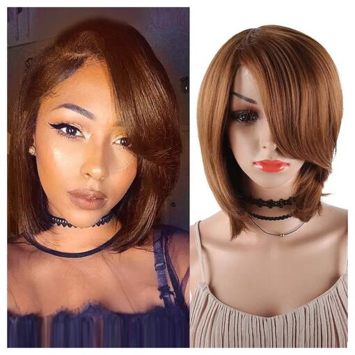 SCENTW Straight Pixie Cut Bob Wigs with Bangs for Women Brown Color Hair Replacement Wigs, Synthetic Natural Looking Heat Resistant Fiber Hair for Black Women 's Costume Wigs ( 8764 Brown )