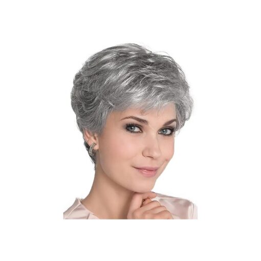 GNIMEGIL Silver Grey Wigs for Women with Bangs Layered Natural Hairstyles Short Pixie Cut Old Lady Wig Halloween Costume Wigs for Older Senior Women