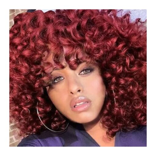 AIDUSA Short Loose Curly Wigs Red Curly Wig Afro Synthetic Wig Natural Half Short Wigs for Black Women Fluffy Red Wig Weave Curly Wigs with Bangs Curly Hair Wig for Women ( Red )