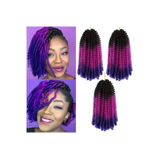 3Pack Spring Twist Ombre Purple Blonde Short Crochet Spring Twist for Butterfly Locs Bomb Twist Ombre Spring Curly Twist Braiding Hair Extensions ( 8inch,1B/Purple/Blue )