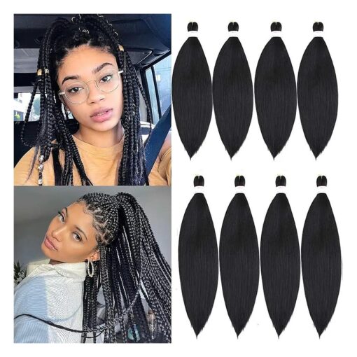 Pre Stretched Braiding Hair - 8packs 16 Inch Short Black Crochet Human Hair For Braids Or Twist Itchy Free Yaki Perm Straight Low Temperature Synthetic Hair Dip in Hot Water Set Black 1B #