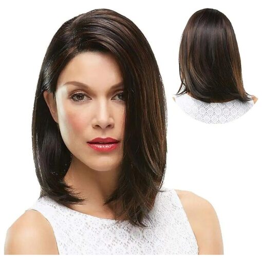 Sallcks Short Brown Wig for Women Side Part Natural Straight Synthetic Hair Replacement Wig Mixed Brown Cosplay Costume Wigs