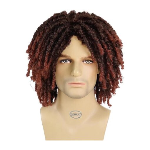 GNIMEGIL Short Curly Braided Wigs for Men Ombre Auburn Wig Dreadlock Crochet Twist Wig African American Afro Style Synthetic Hair Wig Daily Cosplay Layered Replacement Wig