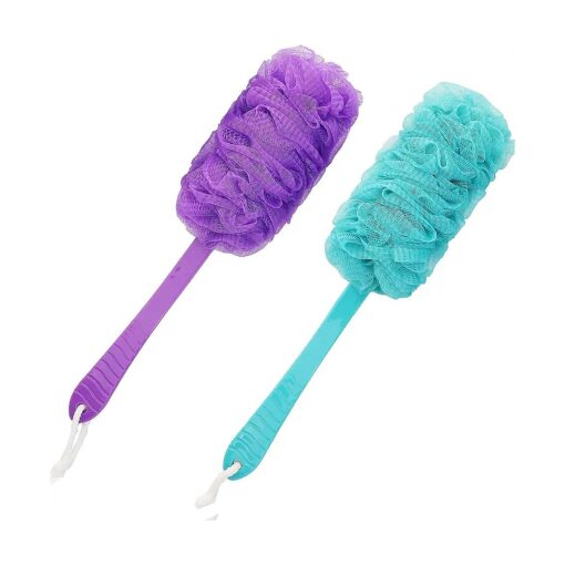 Back Scrubber Brush Long Handle for Shower, Loofah On a Stick Sponge Back Brush, Body Exfoliator Scrubber Bath Brush for Men Women, Exfoliating Cleaning Back Scrubber for Elderly ( 2 Pack-Green+Purple )