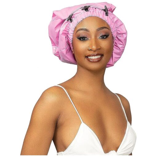 ESHA - Shower Cap for Extra Long Hair, Braids, Locs, Twists - Waterproof - Snug Fit Guarantees No Leaks - Easy Button Up ( Long ( 22.3" x 9" ), Pink )