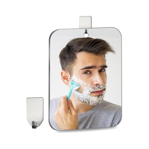 Shower Mirror Fogless for Shaving, Medium 8 in x 6 in Mirror for Wall Hanging, Frameless Portable Travel Camping Mirrors Shatterproof Handheld Locker Shave Mirror Makeup Plastic Anti Fog Free Bathroom