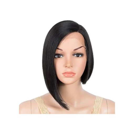 Bob Lace Front Wigs for Women Asymmetrical Bob Wig Side Part Lace Wig Black Short Straight Hair Blunt Cut Bob Synthetic Heat Resistant Hair ( Color : 1B )