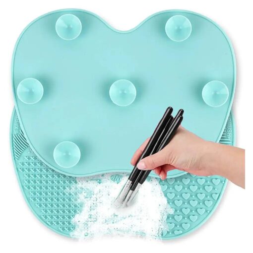 Silicon Makeup Brush Cleaning Mat Makeup Brush Cleaner Pad Cosmetic Brush Cleaning Mat Portable Washing Tool Scrubber with Suction Cup ( green )