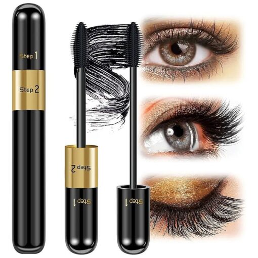 Mascara Black Volume and Length - 4D Silk Fiber Mascara Natural and False Effect, Lengthening and Thickening No Clumping Mascara Smudge Proof for Makeup