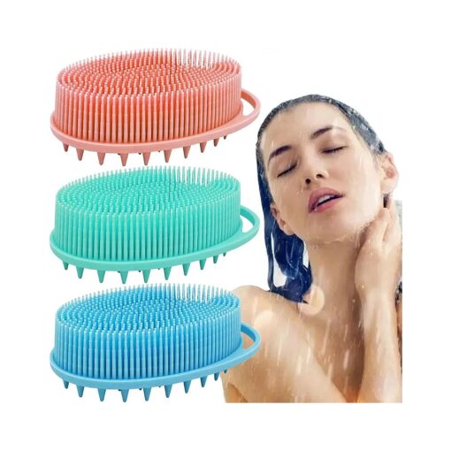 Silicone Body Brush, Exfoliating Body Scrubber, Silicone Body Scrubber Loofah, Silicone Bath Brush, Soft Exfoliating Body Bath Shower Scrubber Brush for Kids and Adults All Kinds of Skin -3 Pack