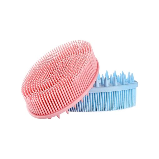 2 Pieces Exfoliating Silicone Body Scrubber, 2 in 1 Silicone Bath and Shampoo Brush, Wet and Dry Scalp Massager/Brush for Skin Care Scalp Massager - Pink & Blue