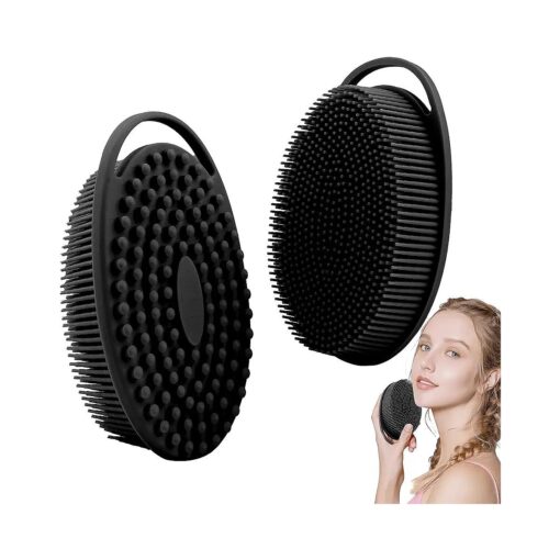 Silicone Body Scrubber, Body Brush, Soft Silicone Loofah, Loofah Exfoliating Body Scrubber, 2 in 1 Body Scrubber Shower, Silicone Scrubber for All Sensitive Skin Scalp Massager for Women Men Kid, Black