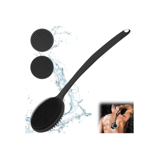 Silicone Back Scrubber for Shower, New Update Bath Body Double Sided Brush with Long Handle for Shower Exfoliating and Massage Can Produce More Rich Foam for Men and Women