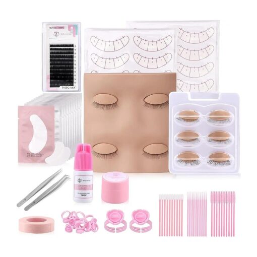 Pretty memory Lash Extension Supplies Eyelash Extension Kit, Lash Mannequin Head with Removable Eyelids Silicone Practice Set for Makeup and Eyelash Graft