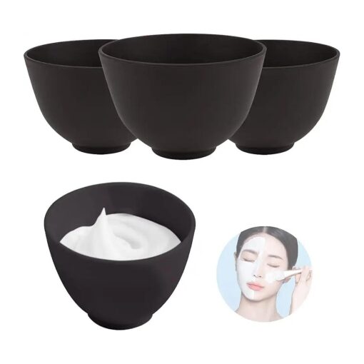 4Pcs Diy Face Mask Mixing Bowl, Microwavable Silicone Facial Mud Bowl Cosmetic Beauty Tool for Home Salon ( Black )