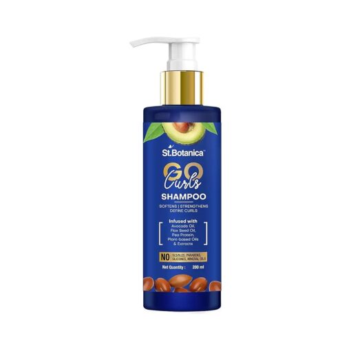 StBotanica GO Curls Hair Shampoo - With Avocado Oil, Flaxseed Oil, Pea Protein, No SLS/Sulphate, Paraben, Silicones, Colors, 200ml