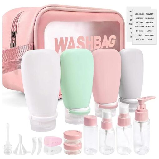 18 Pcs Travel Bottles for Toiletries Gym TSA Approved, Leak Proof with Bandage Silicone Squeezable 3oz for Toner Shampoo Conditioner Lotion Body Wash with Toothbrush Cover Tag and Wash Bag