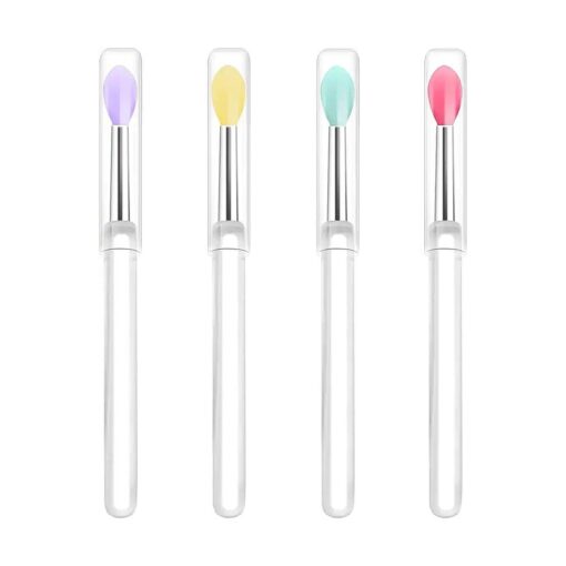 Silicone Lip Brushes with Transparent Handles and Caps, Perfect Applicators for Cream Lip Mask, Eyeshadow, and Lipstick ( 4pcs, Multicolor )