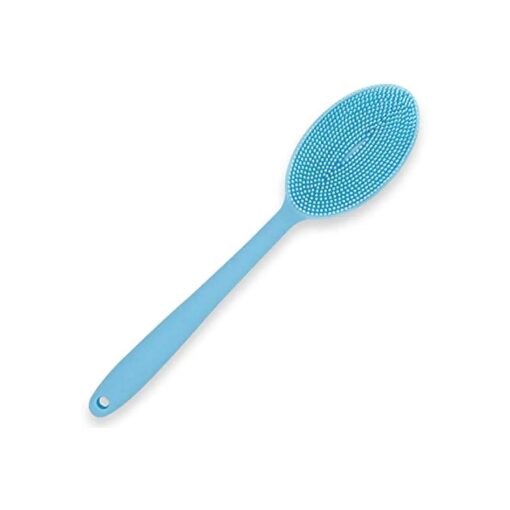 Loofah Exfoliating Body Scrubber 2 in 1 Face and Body Silicone Scrubber - Silicone Shower Brush Bath Sponge Loofa Blue