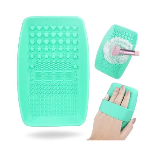 Makeup Brush Cleaning Mat, Silicone Make up Brush Cleaner Pad, Paint Brush Cleaner Tool with Back Strap, Portable Beauty Makeup Washing Tool Makeup Brushes for All Brushes ( Green )