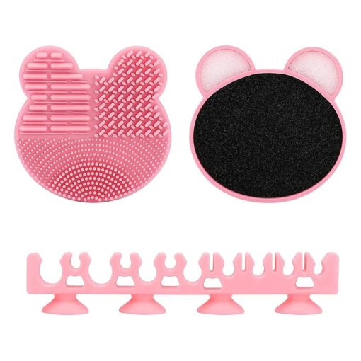 Oneleaf Silicone Makeup Brush Holder & Cleaner Sponge, drying brush & remove color, has Various Sizes Holes for Different Brush, Quick Cleaner Sponge without Water or Chemical Solutions-PINK