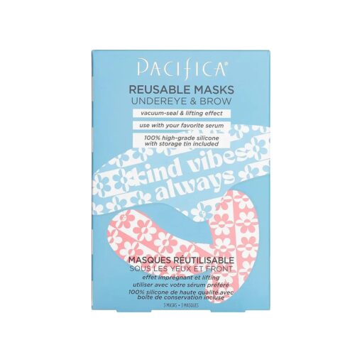 Pacifica Beauty | Reusable Undereye + Brow Mask Value Set | 100 % Silicone | Vacuum Seal & Lifting Effect | Minimize Fine Lines + Wrinkles | Pair with Serum | Storage Tin Included | Vegan