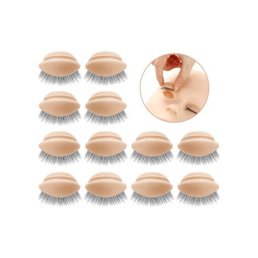 2 Boxes 6 Pairs Replacement Eyelids for Mannequin Head Removable Realistic Eyelids with Eyelashes Mannequin Head Eyelids for Eyelash Training Practice Makeup Eyelash Extensions ( Tan Color )