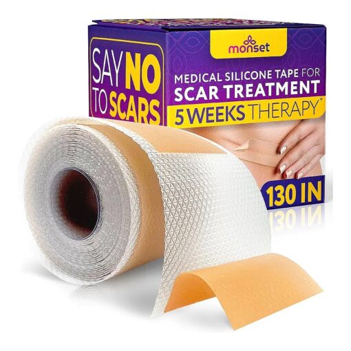 Silicone Scar Tape for Surgical Scars, Acne Scars, C-Section and More - Convenient and Effective Scar Treatment - Extra Long Medical Grade Silicone Scar Sheets - Roll 130 x 1.5 inch ( Beige )