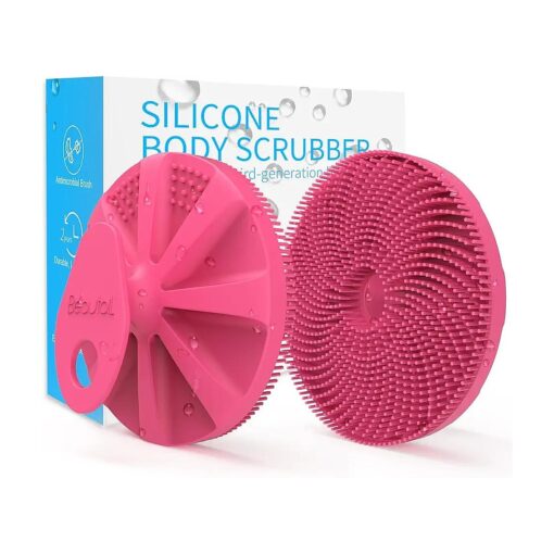 Silicone Body Scrubber, Upgrade 3rd Generation Shower Bath Brush, Lather Nicely, Soft Massage Body, More Hygienic Than Traditional Loofah, Gentle Exfoliating for Sensitive Skin, 1 Pcs, Rose