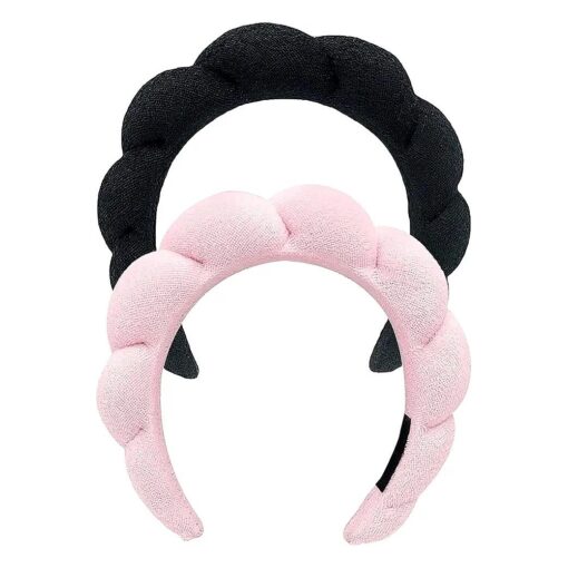 Spa Headband for Women, Sponge Headband for Washing Face, Makeup Headband, Skincare Headbands for Makeup Removal, Shower, Hair Accessories ( Pink, Black )