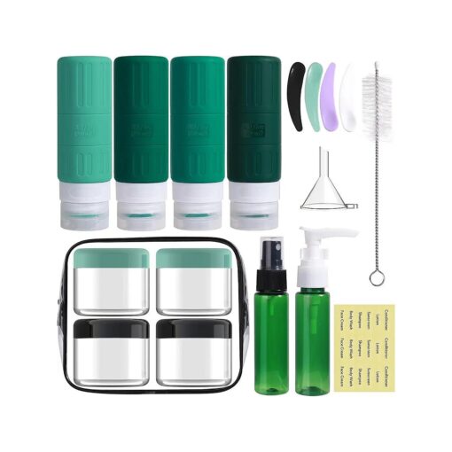 GLAMFIELDS Travel Bottles for Toiletries, TSA Approved 3.3oz Size LeakProof Silicone Toiletry Containers for Shampoo, Conditioner, Easy to Squeeze, Portable Travel Essentials for Lotion ( 18 Pack ) Green