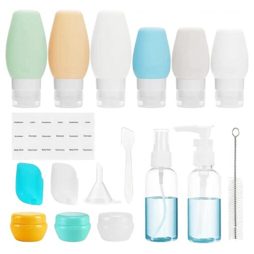 Beveetio 18 Pack Travel Bottles TSA Approved Containers,3oz + 2oz Leak Proof Travel Accessories Toiletries, BPA Free Silicone Squeezable Travel Tubes for Cosmetic Shampoo Conditioner Lotion Soap