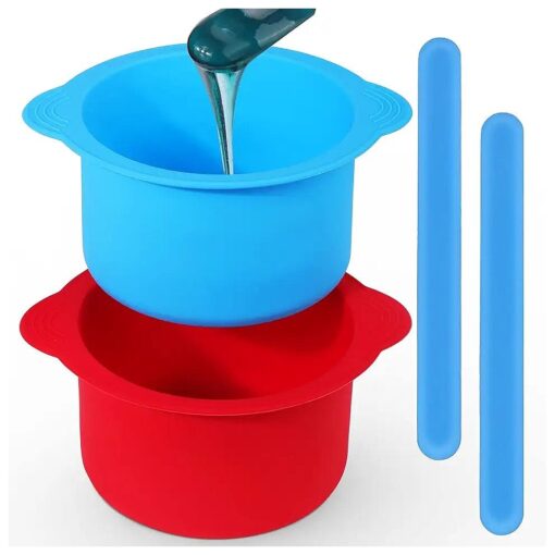 Mity rain 2pcs Silicone Wax Warmer Liner, Non-Stick Wax Pot Silicone Bowl Replacement, Reuse Wax Melt Warmer Liner With 2pcs Silicone Spatulas For Hair Removal ( Blue+Red )