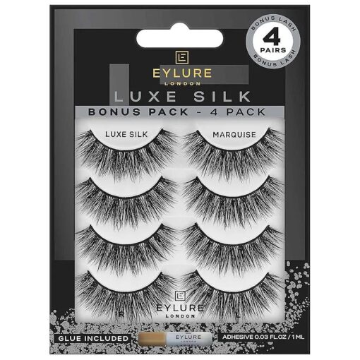 Eylure False Lashes, Luxe Silk Marquise with Adhesive Included, 3 Pair Black