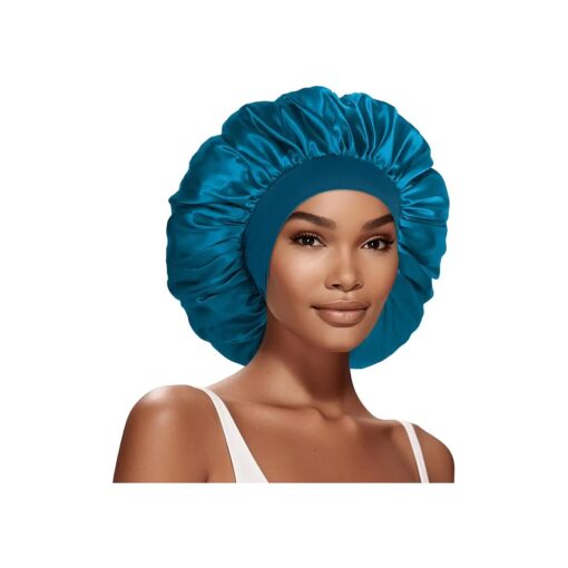 Eatra Large Satin Bonnet Hair Cap, 17inches Silk Bonnet for Sleeping, Jumbo Silk Sleep Cap for Women Braids Curly Hair Locs 1Pcs ( Teal )