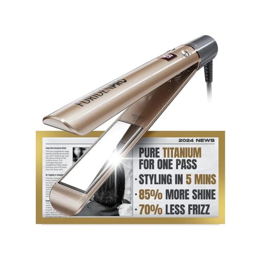 FURIDEN Titanium Flat Iron - One Pass to Achieve a Silky, Shiny, Sleek Look | Add 85 % of Shine | Eliminates 70 % of Frizz