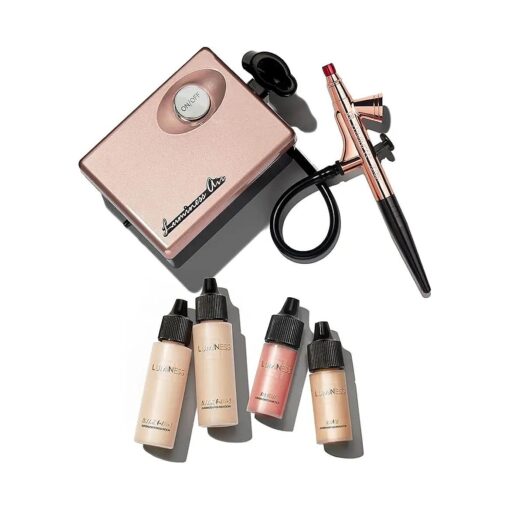 LUMINESS Legend Makeup Airbrush System & 4-Piece Foundation Starter Kit, Shade Fair - Quick, Easy & Long Lasting Application - Includes ( 2 ) Silk 4-In-1 Foundation, Highlighter & Blush